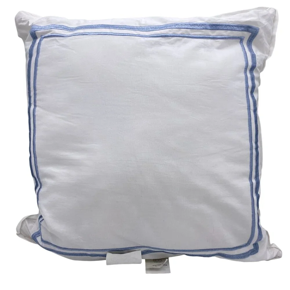 Shabby Chic throw pillow lot white blue embroidered trim cotton pair lot 2 bedro